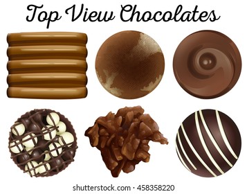 Top view chocolates in different shapes illustration