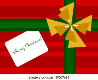 Top view of Christmas present with bow. Vector illustration