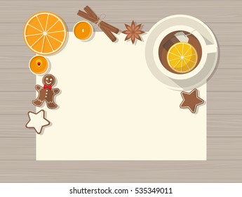Top View of Christmas Still Life. Vector Flat Illustration,