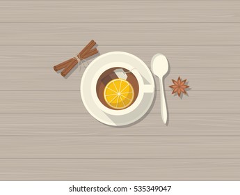 Top View of Christmas Still Life. Vector Flat Illustration,