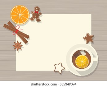 Top View of Christmas Still Life. Vector Flat Illustration,