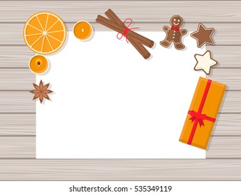 Top View of Christmas Still Life. Vector Flat Illustration,