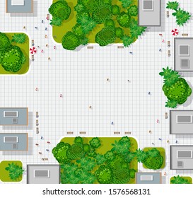 Top view of the city. Background town map pattern streets, intersection, roof and buildings. Cityscape aerial landscape from above