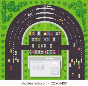 Top View Of City Map. Crossroads Of Urban Streets With Traffic Automobile And A Lot Of Cars With  Jam Congestion