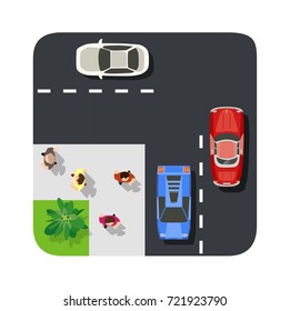 Top view of city map. Crossroads of urban streets with traffic automobile and a lot of cars with  jam congestion