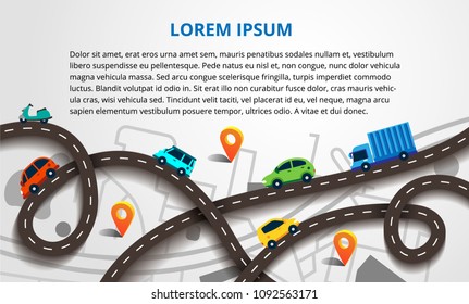 Top view city map with winding roads. Street Map with navigation icons. Navigation concept. Vector illustration can used for web banner and info graphic.