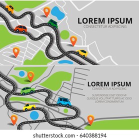 Top view city map with winding roads. Street Map with navigation icons. Navigation concept. Vector illustration can used for web banner and info graphic.