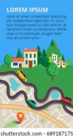 Top view city map with winding roads. Street Map with navigation icons. Navigation concept. Vector illustration can used for web banner and info graphic.