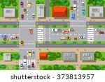 Top view of the city from the streets, roads, houses, and cars