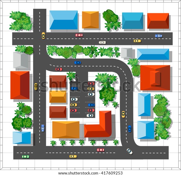 Top View City Urban Street Houses Stock Vector (Royalty Free) 417609253