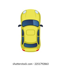 Top view of city yellow car for scheme vector illustration. Aerial view of car, street or park element for cityscape plan or map. Landscape design, architecture concept