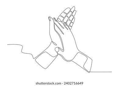 Top view of clapping hands. Applause one-line drawing