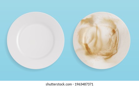 Top view of clean and dirty plates. vector illustration