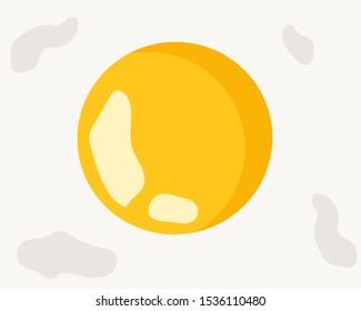 Top view and close up: fried egg with fresh yellow yolk. Cute cartoon vector for your design