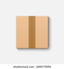 Top view closed cardboard box mockup isolated on white background, vector illustration