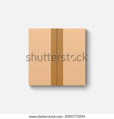 Top view closed cardboard box mockup isolated on white background, vector illustration