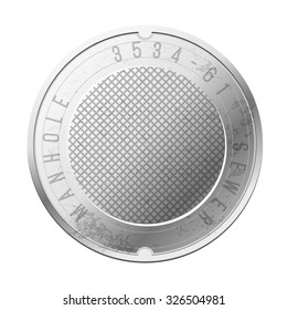 Top view of the closed sewer manhole. Image isolated