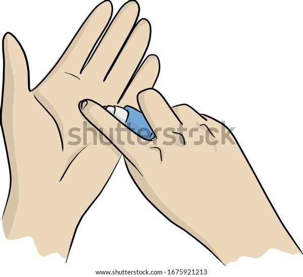 Top View Closeup Hands Using Hand Stock Vector (Royalty Free ...