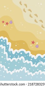 La playa de arena de la costa está muy bien vista y tiene conchas de estrellas y huellas. ilustrador 10 EPS 