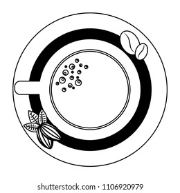 top view coffee cup and bean nuts cocoa on saucer
