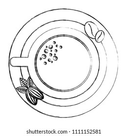 top view coffee cup and bean nuts cocoa on saucer