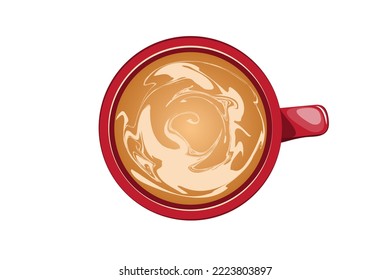 Top view of a coffee cup of black coffee with milk, latte, cappuccino.Vector illustration of a coffee drink.