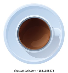 Icono de la taza de café de vista superior. Caricatura de la vista superior café taza icono vectorial para el diseño web aislado en fondo blanco