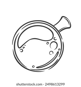 Top view of coffee cup line icon. Hand drawn retro mug of latte, cappuccino or espresso drink with foam. Breakfast time, morning beverage mascot, outline coffee break icon vector illustration