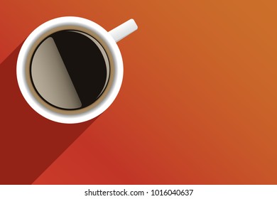 Top view coffee cup with long shadow. Vector illustration with empty copy space for text. International coffee day - October 1st