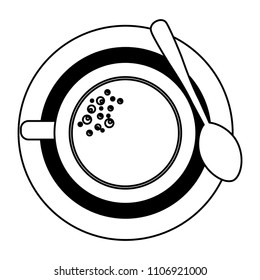 top view coffee cup on dish with spoon