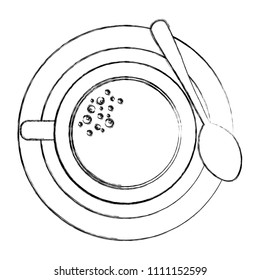 top view coffee cup on dish with spoon