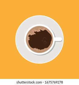 Top view coffee cup on orange background.Vector illustration eps 10