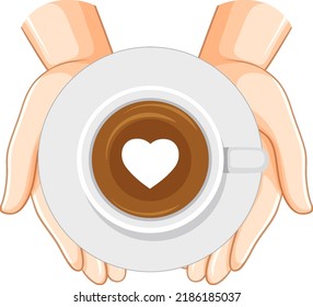 Top view of coffee cup on hands illustration