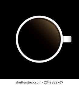 Top view of coffee cup with place for your text. Fresh espresso icon.  Vector illustration isolated on black background