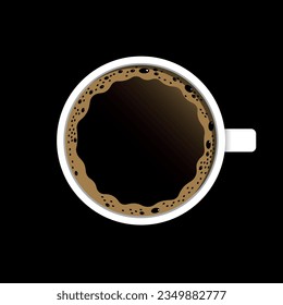 Top view of coffee cup with place for your text. Fresh espresso icon.  Vector illustration isolated on black background
