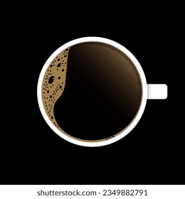 Top view of coffee cup with place for your text. Fresh espresso icon.  Vector illustration isolated on black background