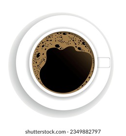 Top view of coffee cup with place for your text. Fresh espresso icon.  Vector illustration isolated on white background