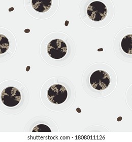 Top view coffee cup. Seamless coffee cup pattern. Monochrome coffee pattern. 
