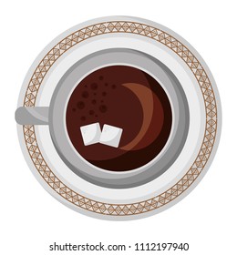 top view coffee cup sugar cubes on dish