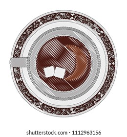 top view coffee cup sugar cubes on dish