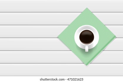 top view of coffee  with green coaster on white table