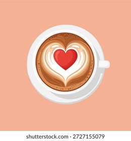 Draufsicht auf Kaffee Latte Art mit Herzform für Valentinstag Romantik Feier.