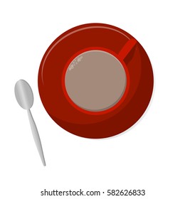 Top view of Coffee red cup for cafe menu.