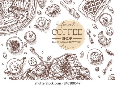 Top View Coffee Shop Table. Vector Illustration