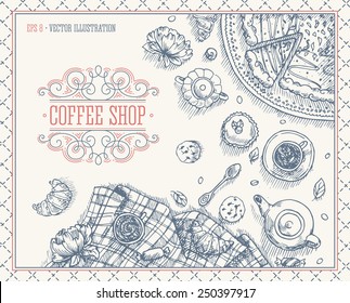 Top View Coffee Shop table. Vector illustration