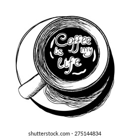 Top view coffee sketch illustration