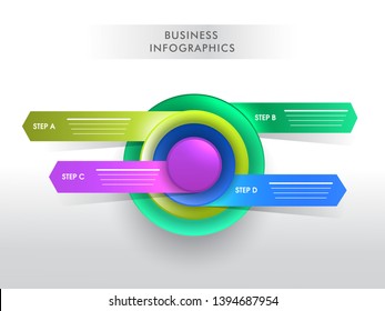 Top View Of Colorful Concentric Sphere Diagram With Four Steps For Business Infographic Concept.