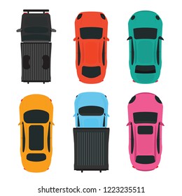 Top view of Colorful different car on white background, vehicles vector illustration.