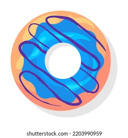 Top view of colorful donuts flat item. Cartoon glazed doughnuts with pink, blue, green icing isolated vector illustration. Desserts and sweet snack