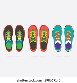 Top View Of Colorful Running Shoes Vector Illustration